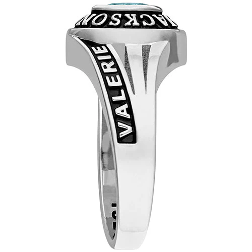 Ladies' Platinum over Sterling Silver Birthstone Traditional Class Ring - Image 4
