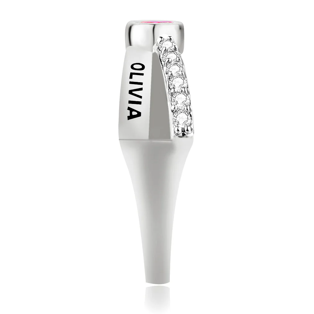 Ladies Platinum Plated Crossover Oval Birthstone Fashion Freestyle Class Ring - Image 4