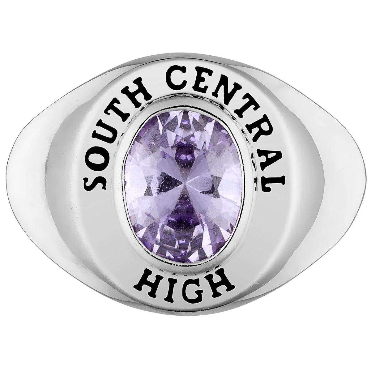 Ladies' Platinum Plated Minimal Oval Birthstone Signet Freestyle Class Ring - Image 2