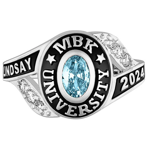 Ladies' Platinum Plated Sterling Silver Birthstone Traditional Class Ring - Image 2