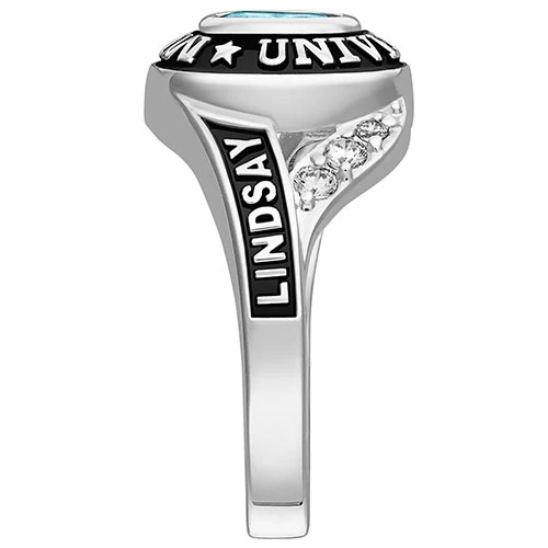 Ladies' Platinum Plated Sterling Silver Birthstone Traditional Class Ring - Image 3