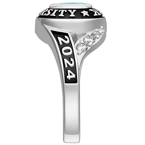 Ladies' Platinum Plated Sterling Silver Birthstone Traditional Class Ring - Image 4