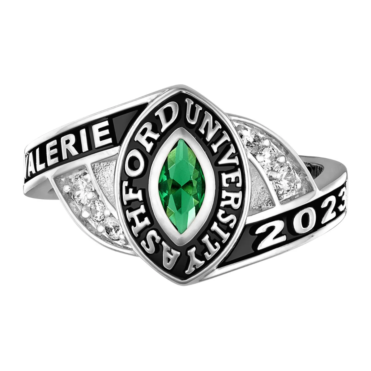 Ladies' Platinum Plated Sterling Silver Marquise Birthstone Class Ring - Image 2