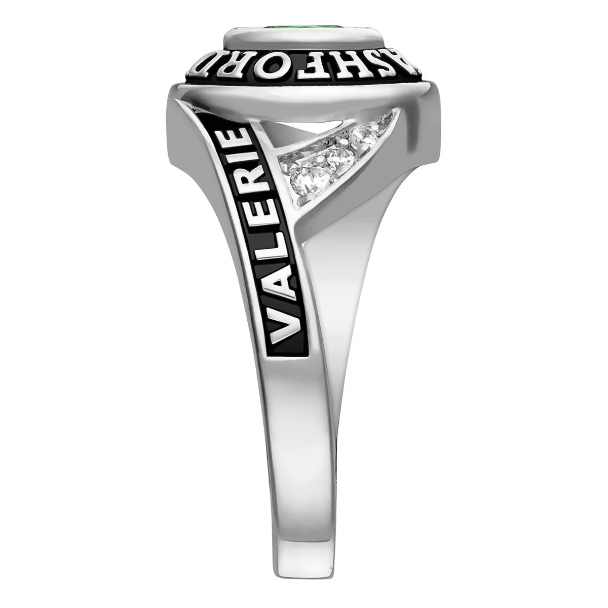Ladies' Platinum Plated Sterling Silver Marquise Birthstone Class Ring - Image 3