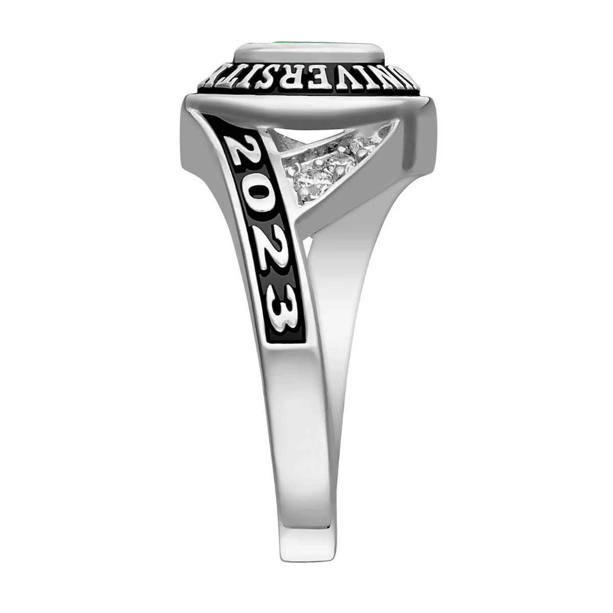 Ladies' Platinum Plated Sterling Silver Marquise Birthstone Class Ring - Image 4