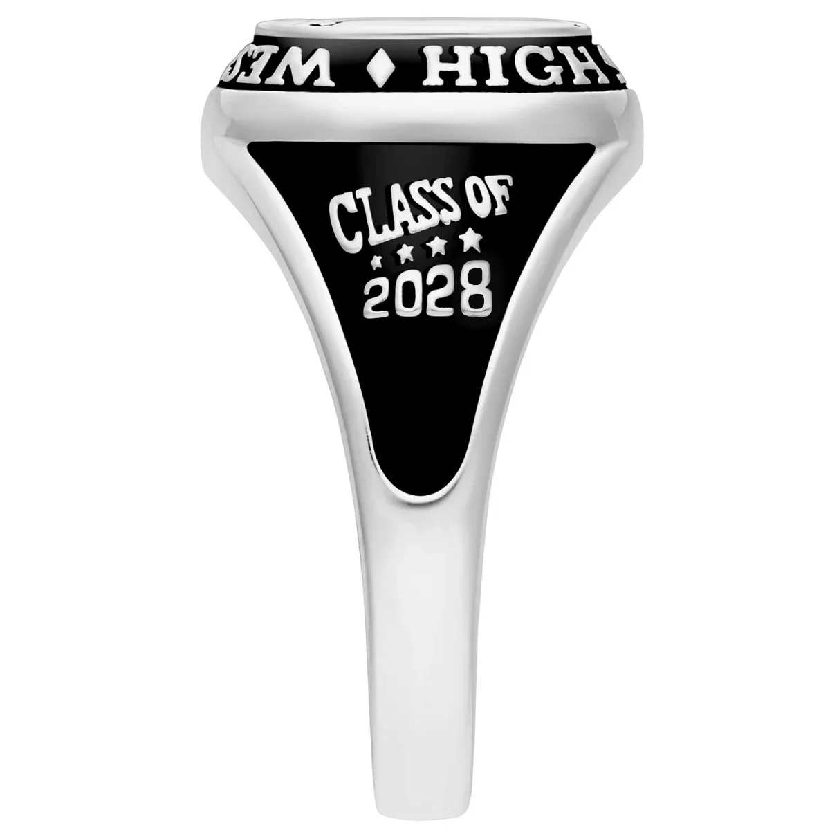 Ladies' Platinum Plated Traditional Cushion Birthstone Class Ring - Image 3