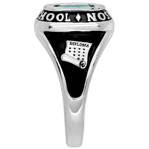 Ladies' Platinum Plated Traditional Cushion Birthstone Class Ring - Image 4