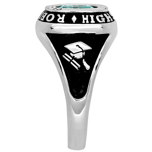 Ladies' Platinum Plated Traditional Cushion Birthstone Class Ring - Image 5