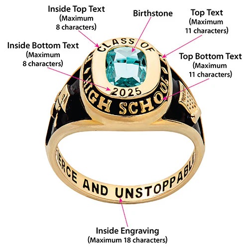 Ladies' Platinum Plated Traditional Cushion Birthstone Class Ring - Image 7
