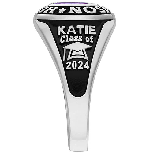 Ladies Platinum Plated Traditional Petite Oval Birthstone Class Ring - Image 5