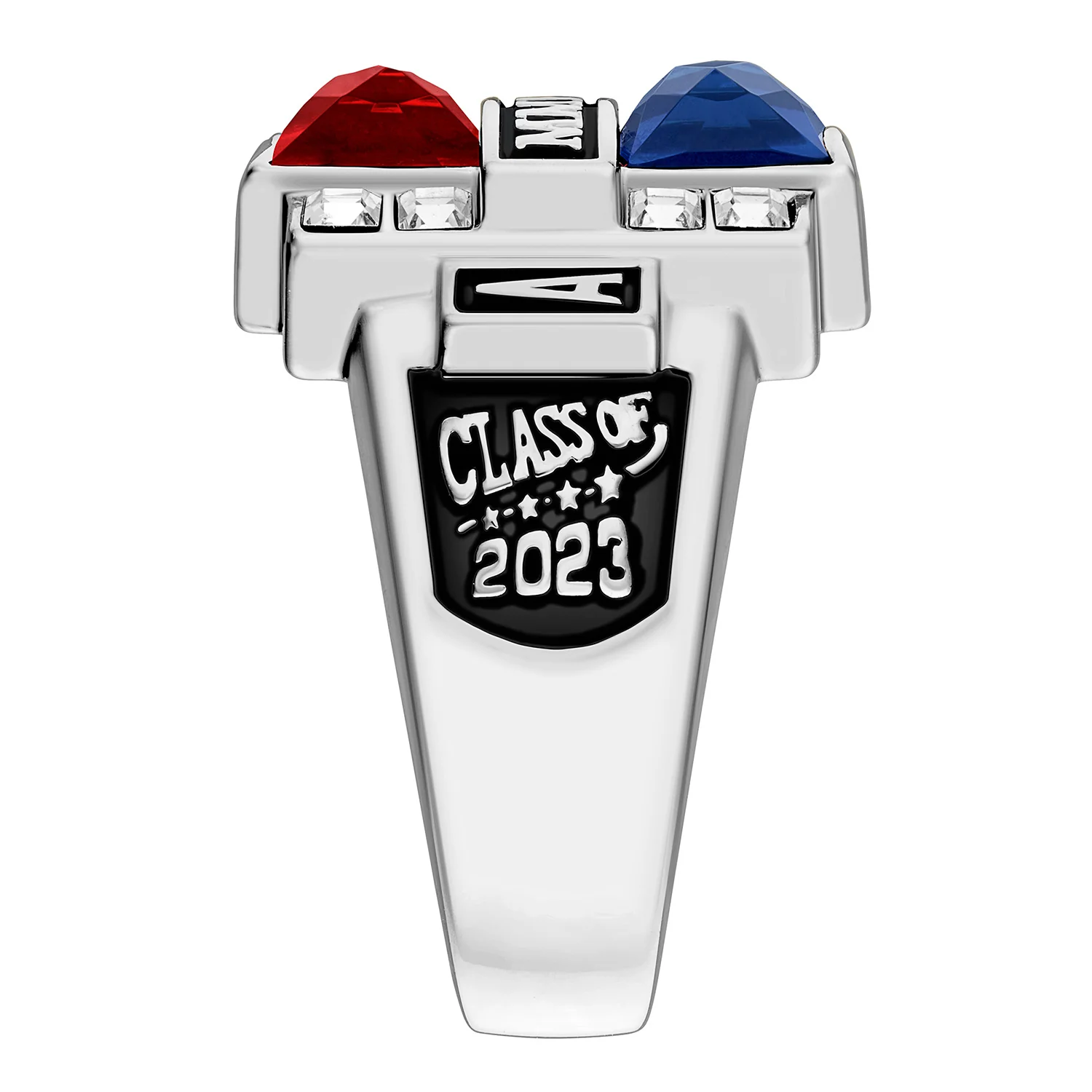 Ladies' Silver Plated Double Birthstone & CZ Rectangle Class Ring - Image 3