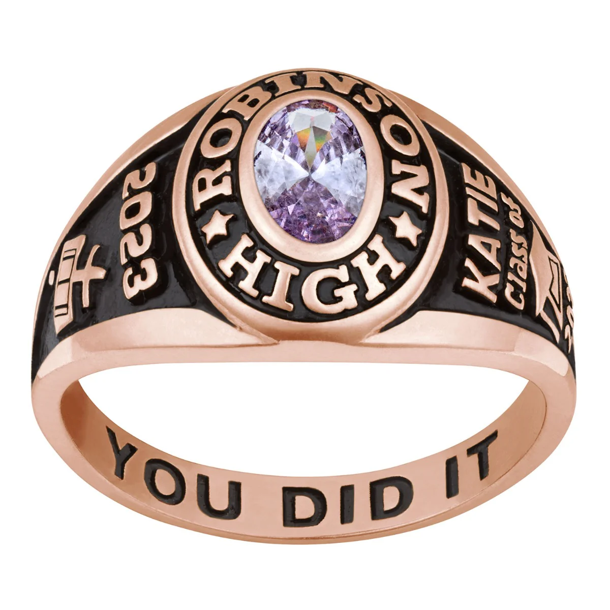 Ladies Rose Gold CELEBRIUM Traditional Petite Oval Birthstone Class Ring