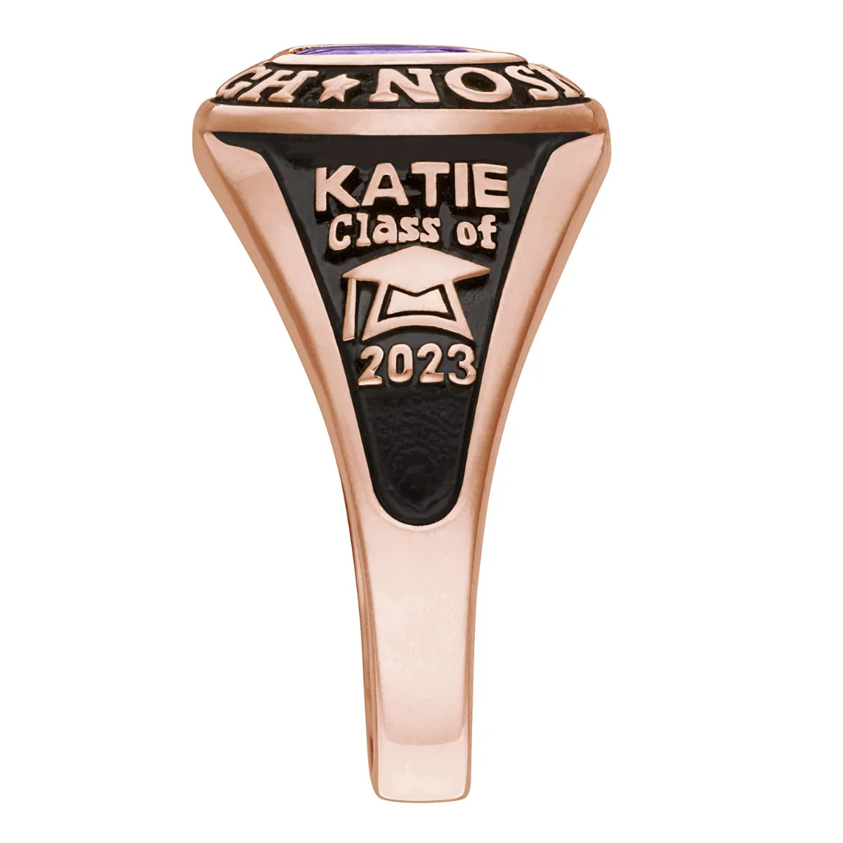 Ladies Rose Gold CELEBRIUM Traditional Petite Oval Birthstone Class Ring - Image 4