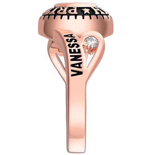 Ladies' 14K Rose Gold over Sterling CZ Scroll Bypass Birthstone Class Ring - Image 4