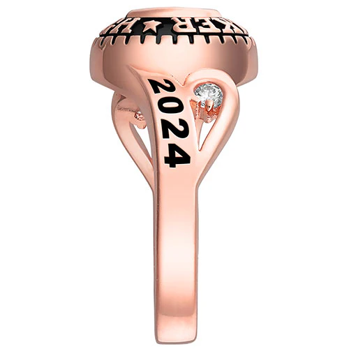 Ladies' 14K Rose Gold over Sterling CZ Scroll Bypass Birthstone Class Ring - Image 5