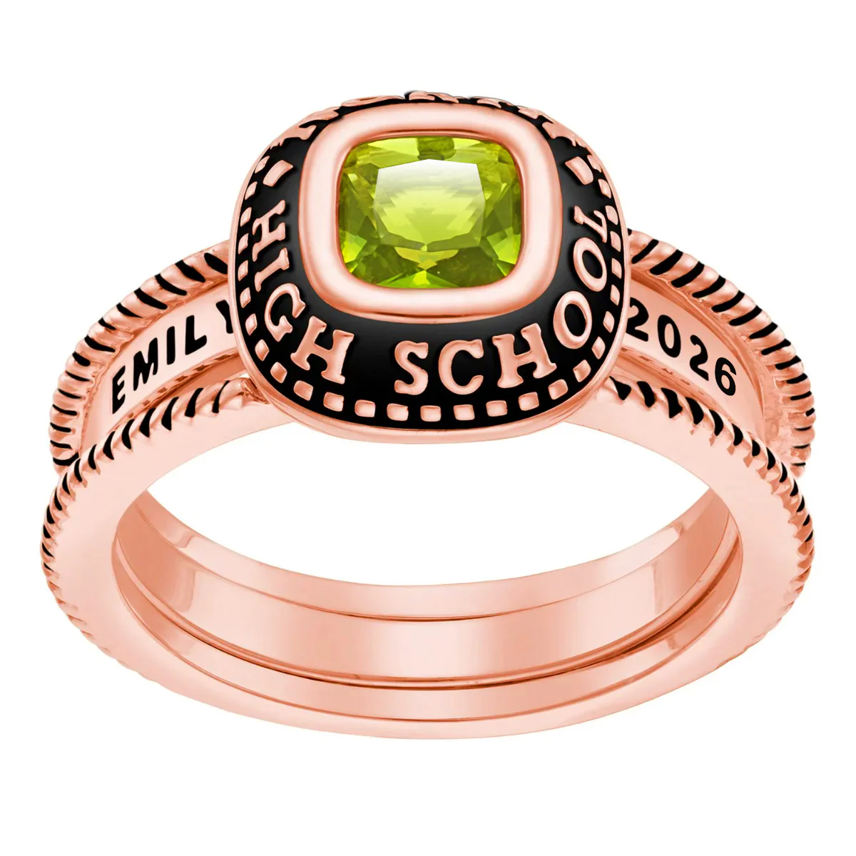 Ladies' 14K Rose Gold over Sterling Freestyle Class Ring with Jacket - Image 3
