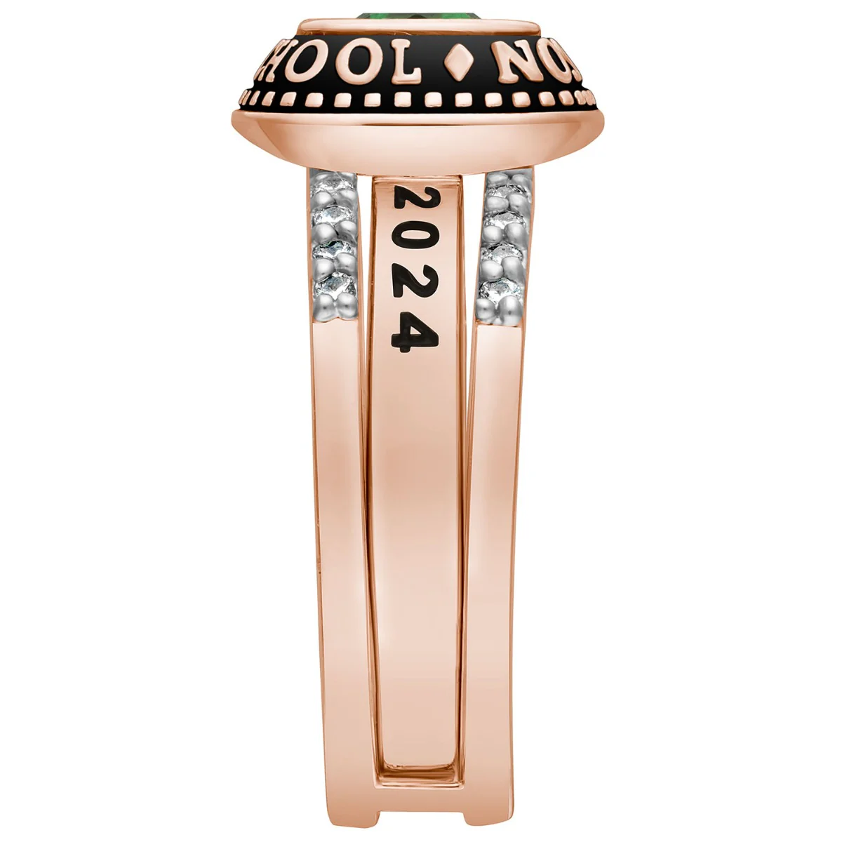 Ladies' 14K Rose Gold over Sterling Class Ring with Jacket and CZ Accents - Image 7