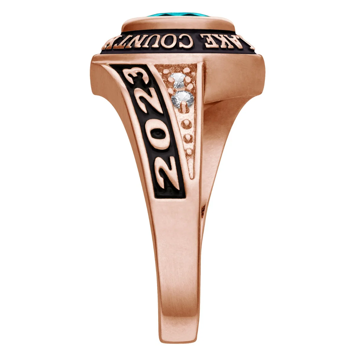 Ladies 14K Rose Gold over Sterling Marquise Birthstone and CZ Class Ring - Image 3