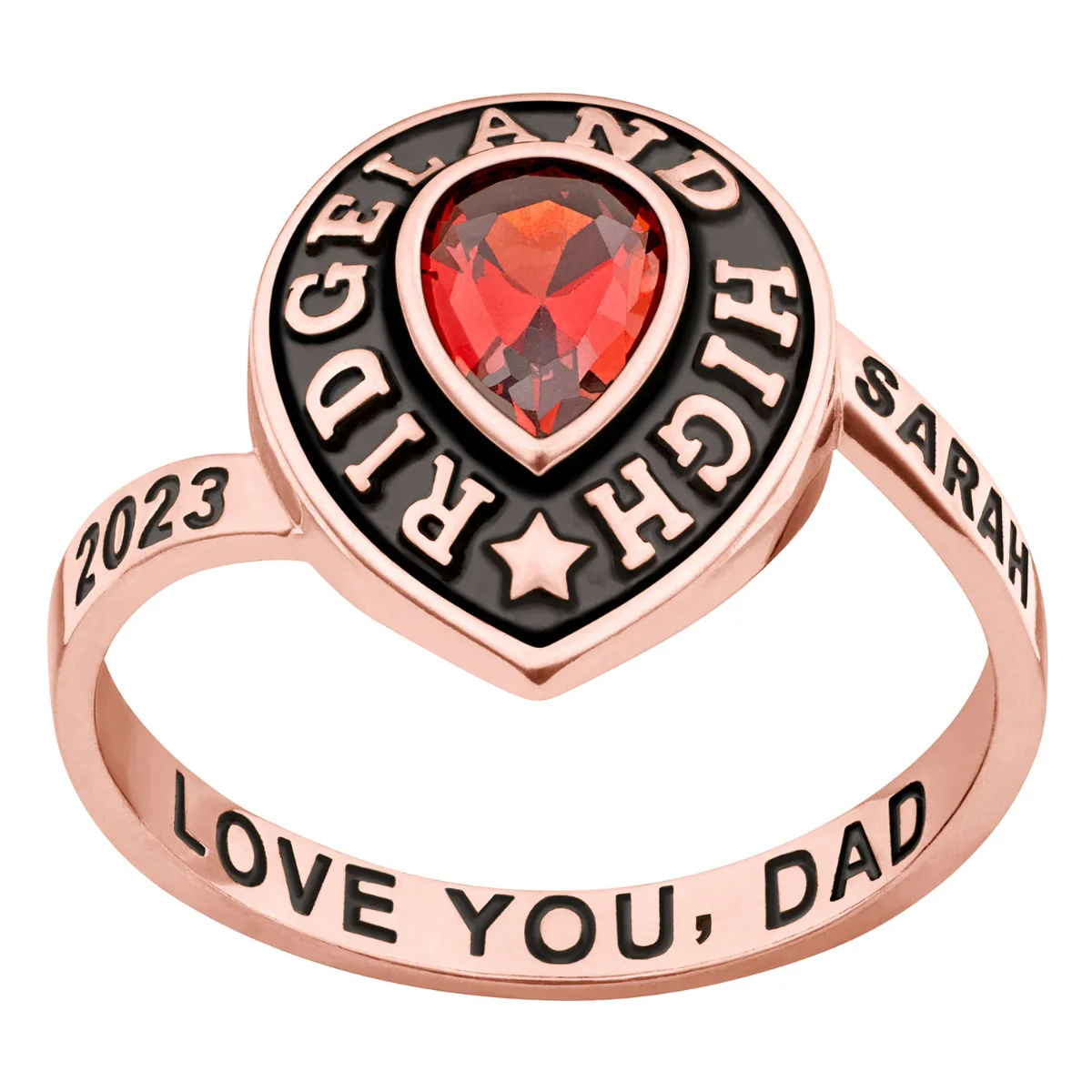 Ladies' 14K Rose Gold over Sterling Pear Birthstone Class Ring