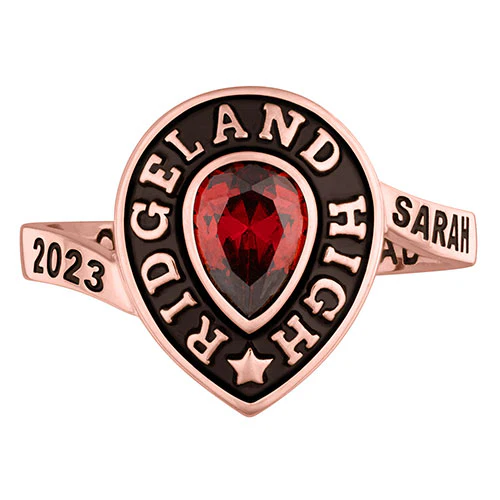 Ladies' 14K Rose Gold over Sterling Pear Birthstone Class Ring - Image 2
