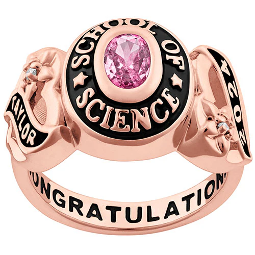 Ladies 14K Rose Gold over Sterling Sweetheart Birthstone Class Ring with Diamond Accents - Image 2