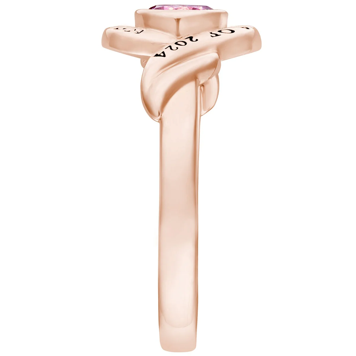 Ladies' 14K Rose Gold over Sterling Swirl Bypass Round Birthstone Class Ring - Image 4