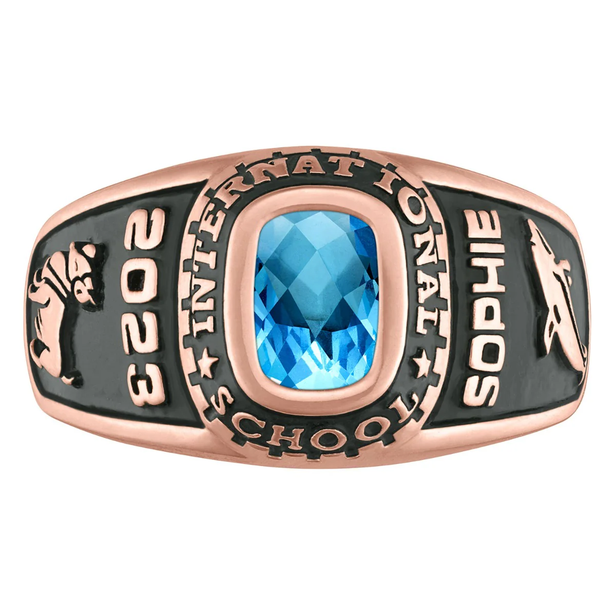 Ladies 14K Rose Gold over Sterling Traditional Checkerboard Birthstone Class Ring - Image 2