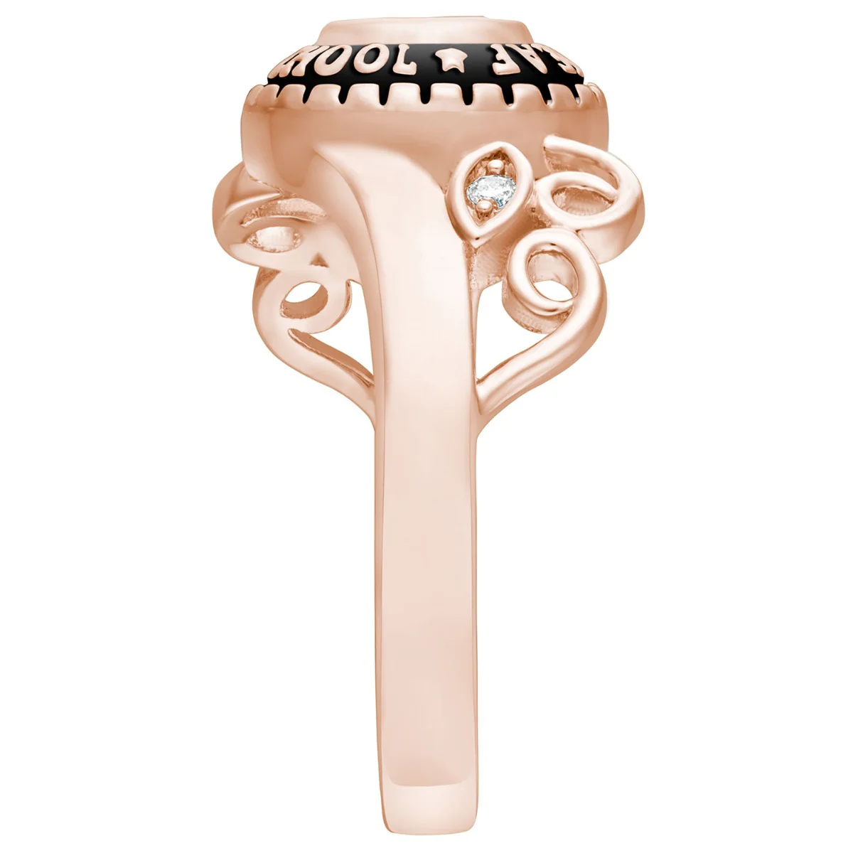 Ladies 14K Rose Gold over Sterling Traditional Oval Birthstone and Diamond Swirl Class Ring - Image 4