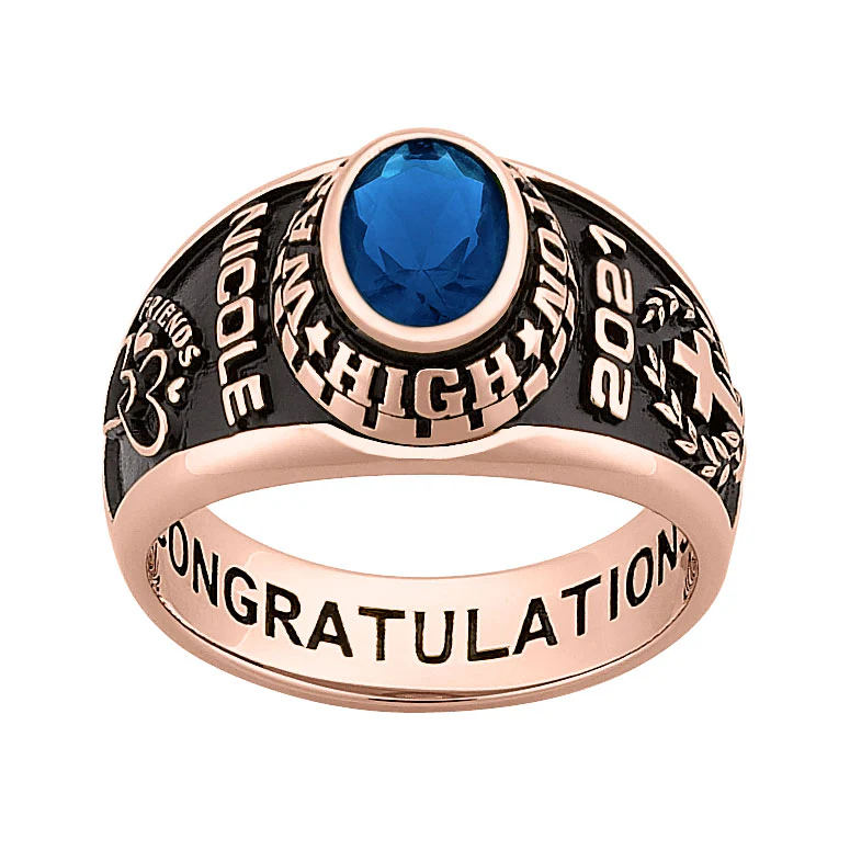 Ladies 14K Rose Gold over Sterling Traditional Oval Birthstone Class Ring