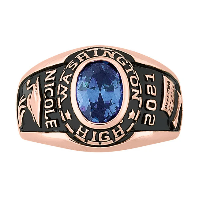 Ladies 14K Rose Gold over Sterling Traditional Oval Birthstone Class Ring - Image 2