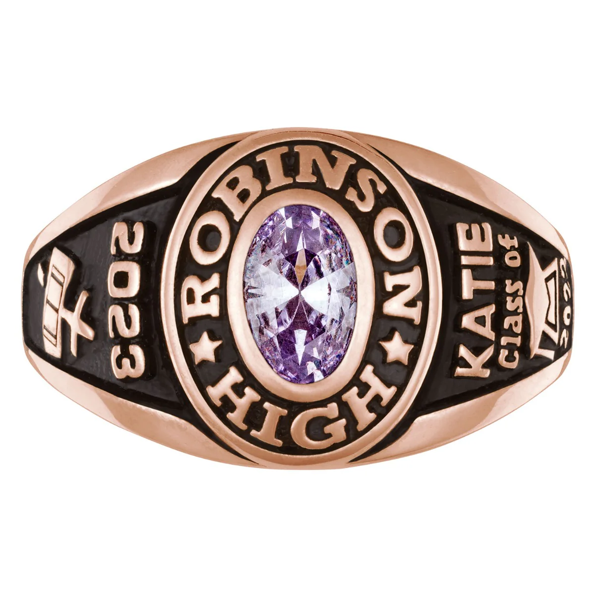 Ladies 14K Rose Gold over Sterling Traditional Petite Oval Birthstone Class Ring - Image 2