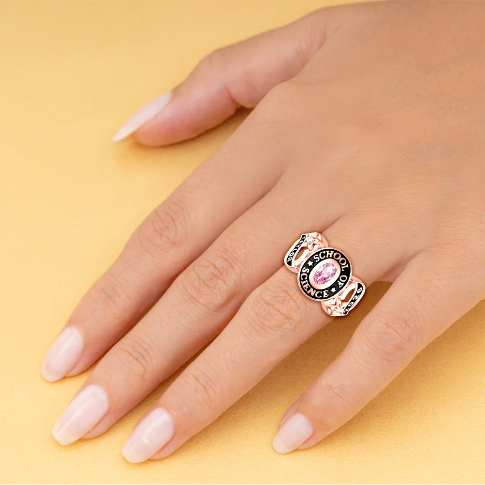 Ladies Rose Gold CELEBRIUM Sweetheart Birthstone Class Ring with Diamond Accents - Image 2