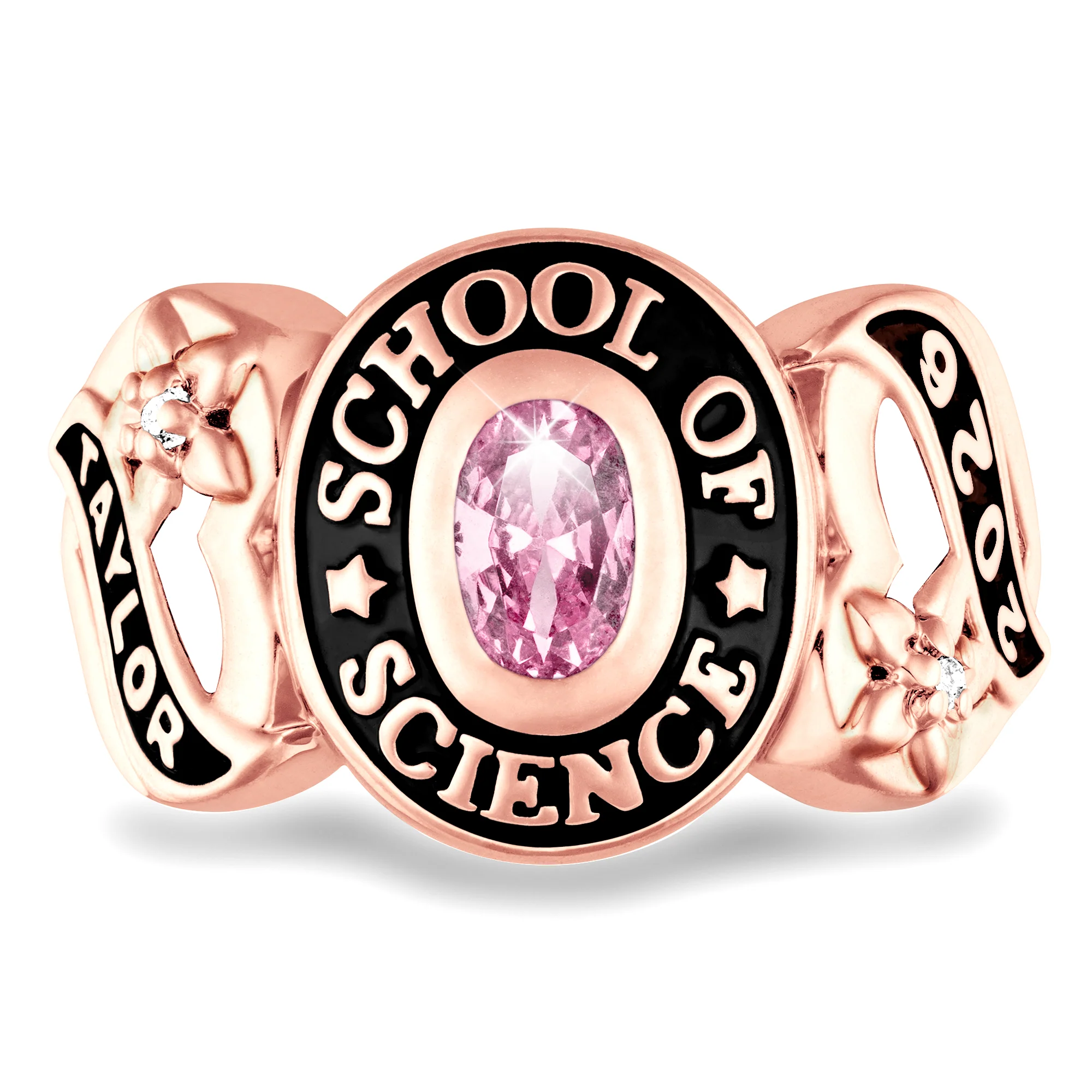 Ladies Rose Gold CELEBRIUM Sweetheart Birthstone Class Ring with Diamond Accents - Image 3