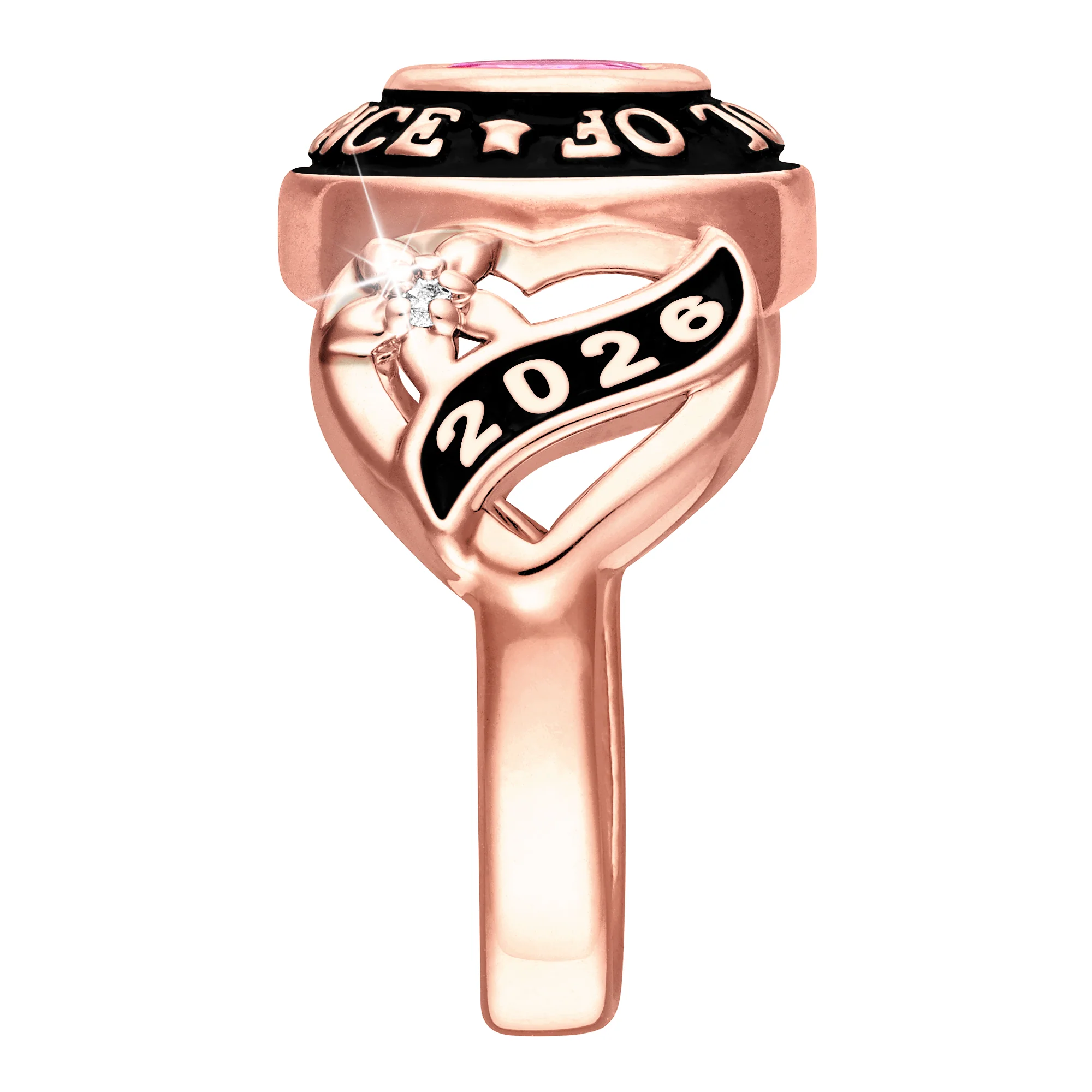 Ladies Rose Gold CELEBRIUM Sweetheart Birthstone Class Ring with Diamond Accents - Image 4