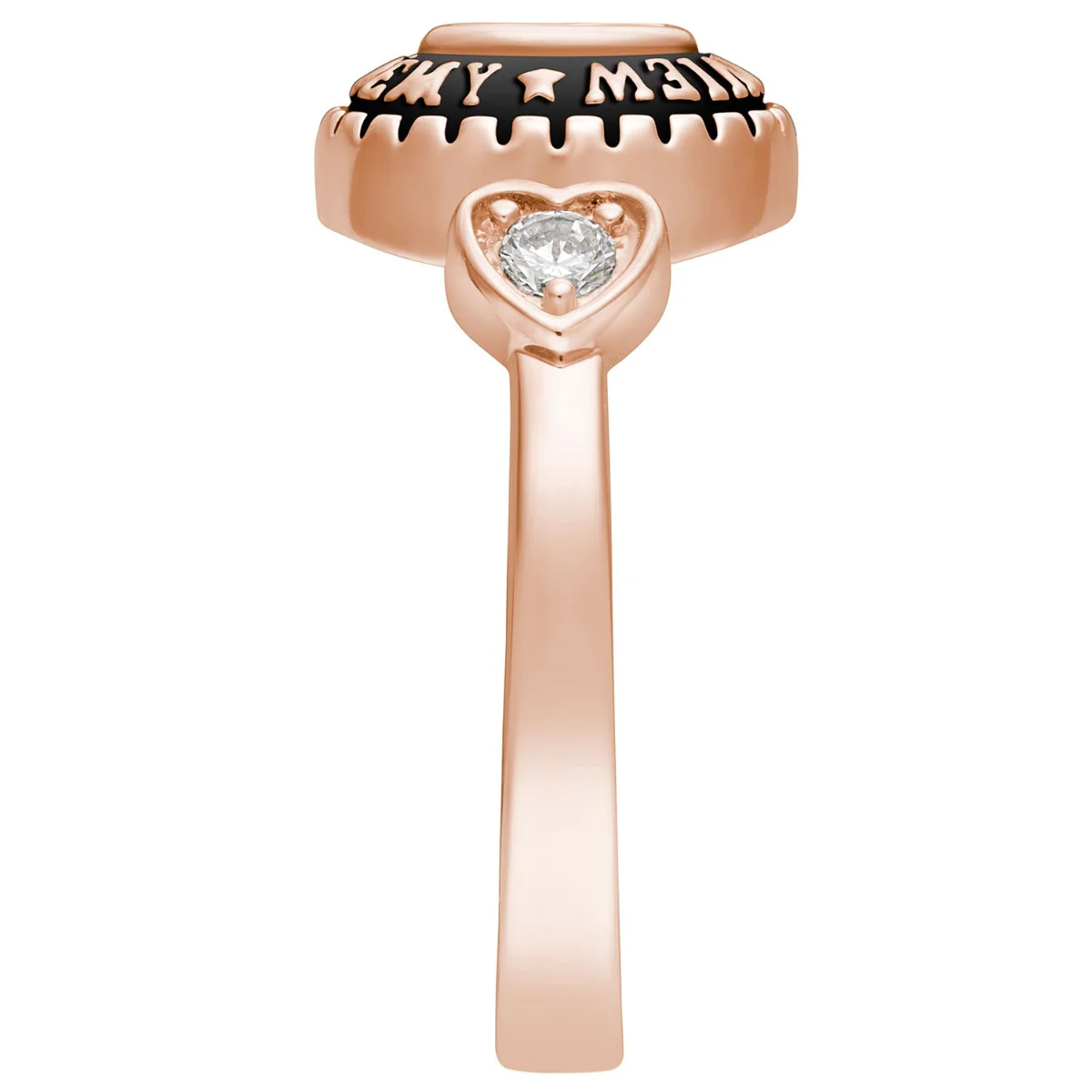Ladies Rose Gold CELEBRIUM Traditional Oval Birthstone and CZ Heart Class Ring - Image 4