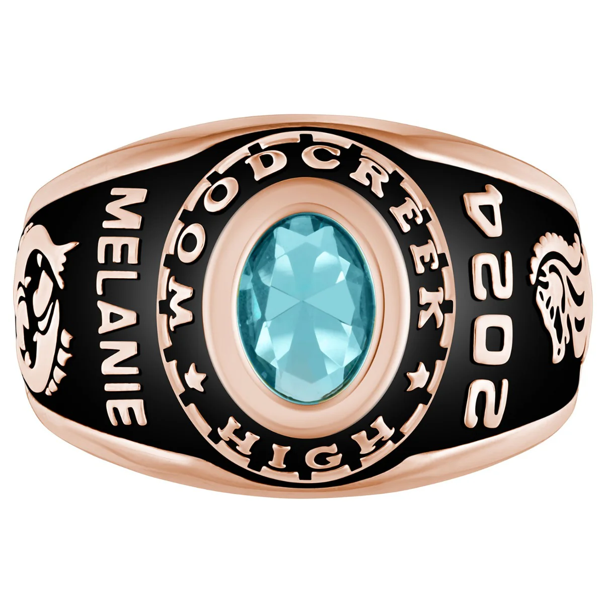 Ladies Rose Gold CELEBRIUM Traditional Oval Birthstone Class Ring - Image 2