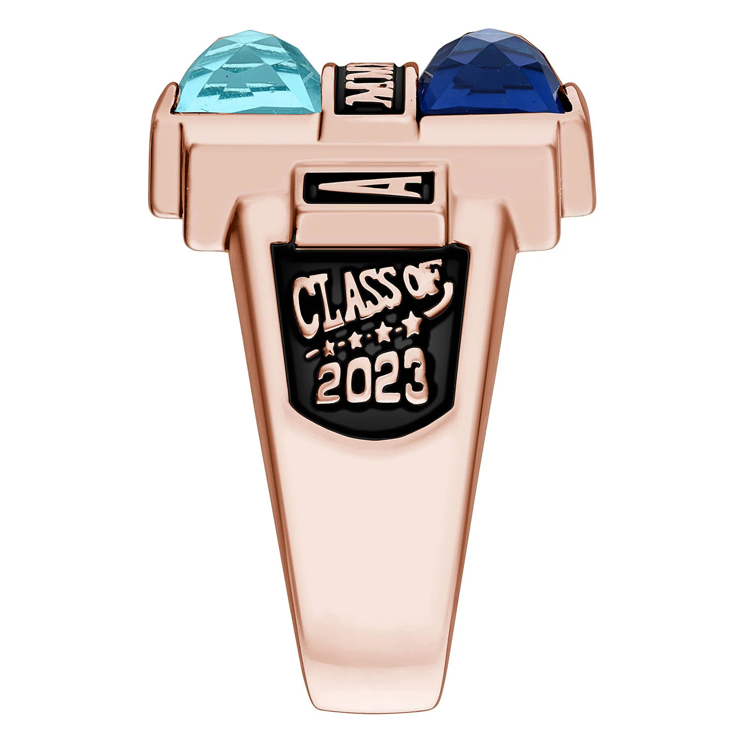 Ladies' 14K Rose Gold Plated Double Birthstone Rectangle Class Ring - Image 3