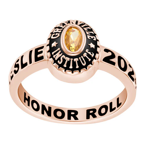 Ladies 14K Rose Gold Plated Traditional Oval Stone Class - Image 2