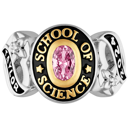 Ladies' Sterling Silver and 14K Gold Plated Sweetheart Birthstone Class Ring - Image 3