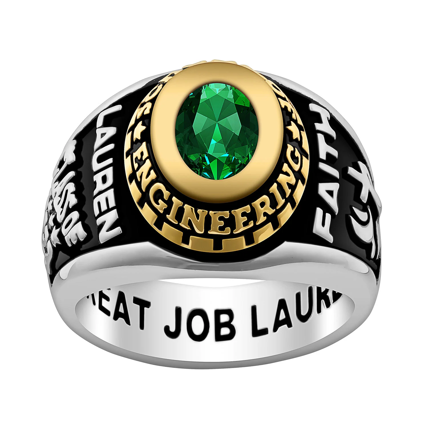 Ladies' Sterling Silver and 14K Gold Plated Traditional Oval Birthstone Class Ring