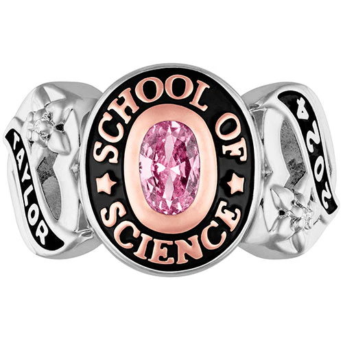 Ladies' Sterling Silver and 14K Rose Gold Plated Sweetheart Birthstone Class Ring - Image 3