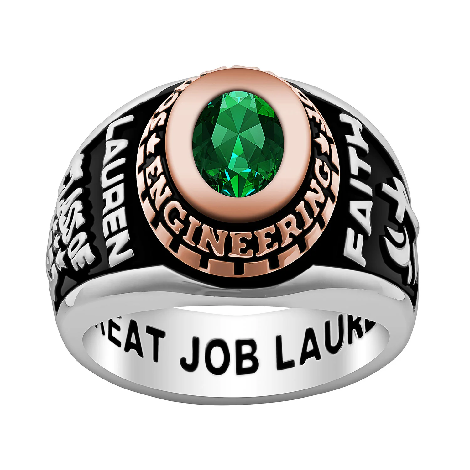 Ladies' Sterling Silver and 14K Rose Gold Plated Traditional Oval Birthstone Class Ring
