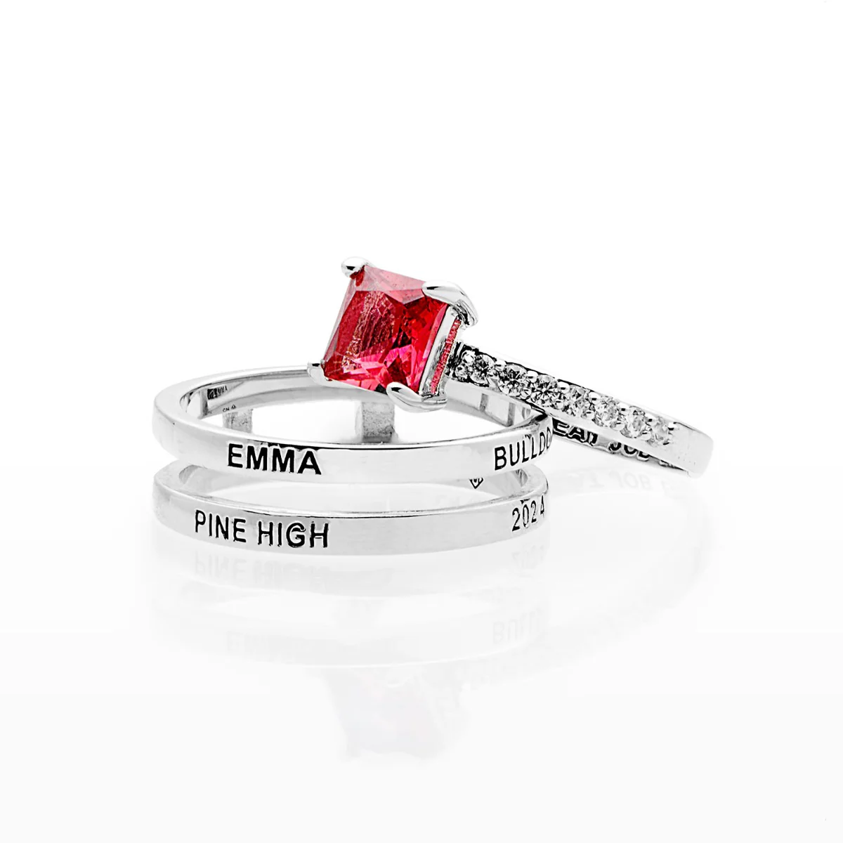 Ladies' Sterling Silver Class Ring with Jacket and CZ Accents - Image 5