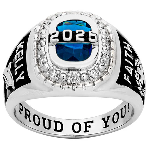 Ladies' Sterling Silver Diamond Halo Personalized Top Class Ring