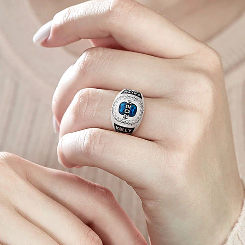 Ladies' Sterling Silver Diamond Halo Personalized Top Class Ring - Image 5