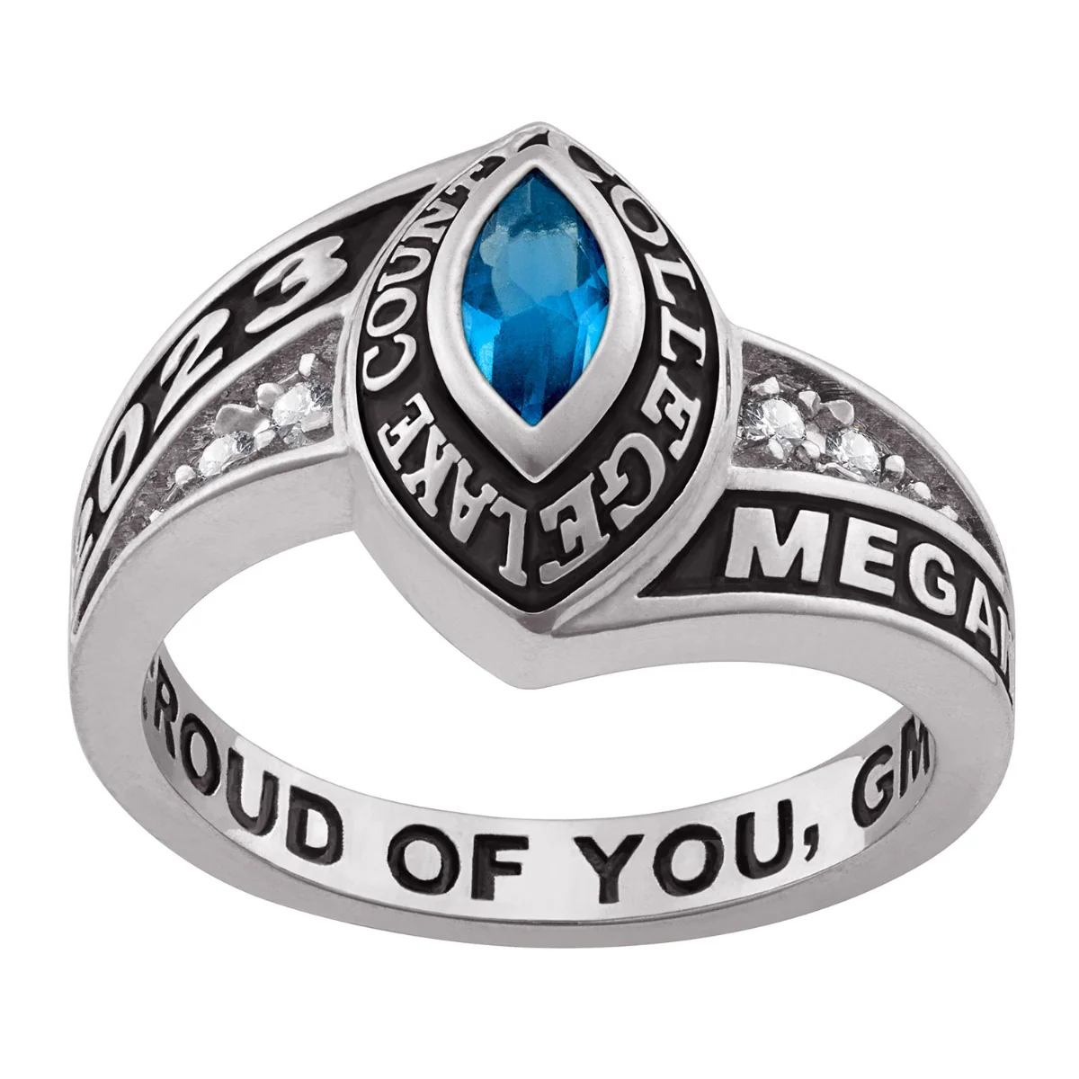 Ladies Sterling Silver Marquise Birthstone and CZ Class Ring