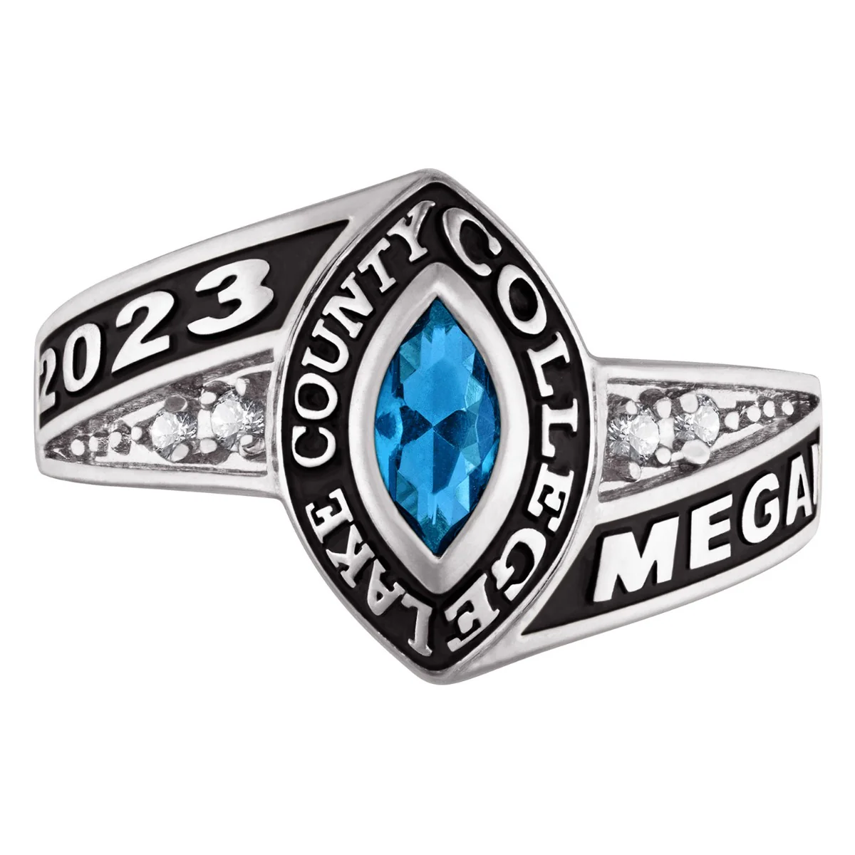 Ladies Sterling Silver Marquise Birthstone and CZ Class Ring - Image 2