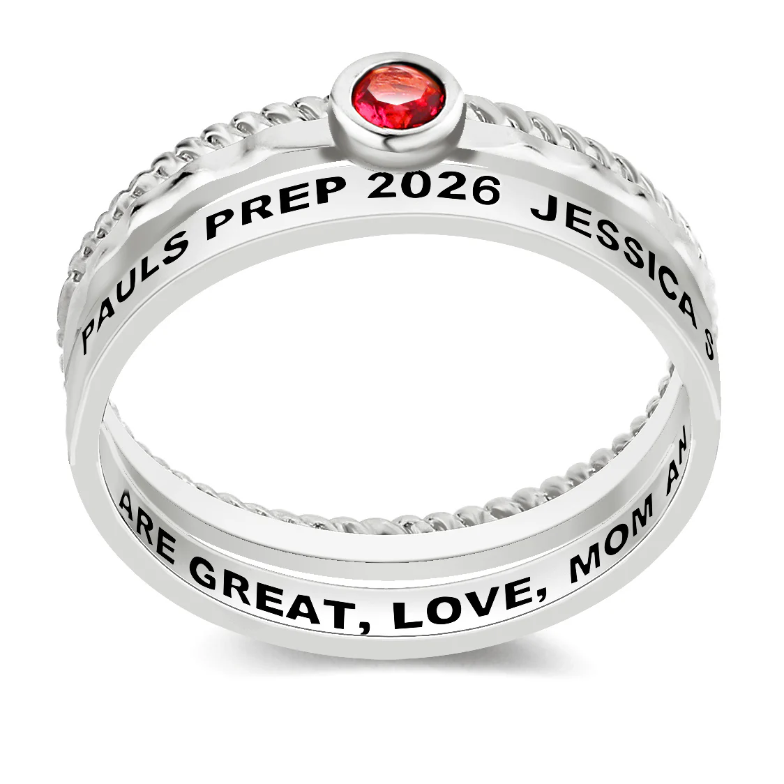 Women's Sterling Silver Round Birthstone Stackable Freestyle Class Ring - Image 3