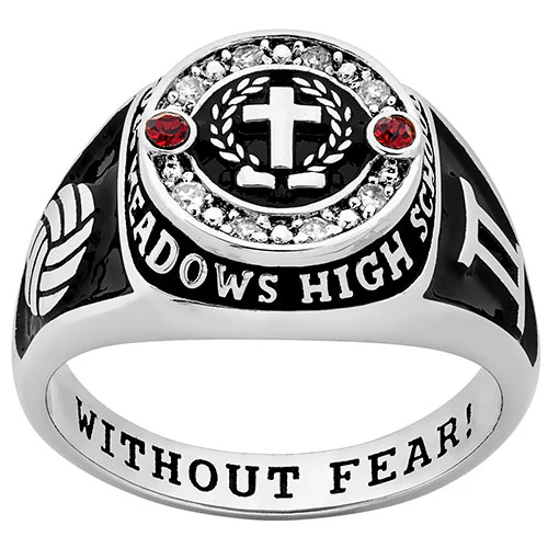 Ladies' Sterling Silver Top Graphic Traditional Birthstone Diamond Accent Class Ring