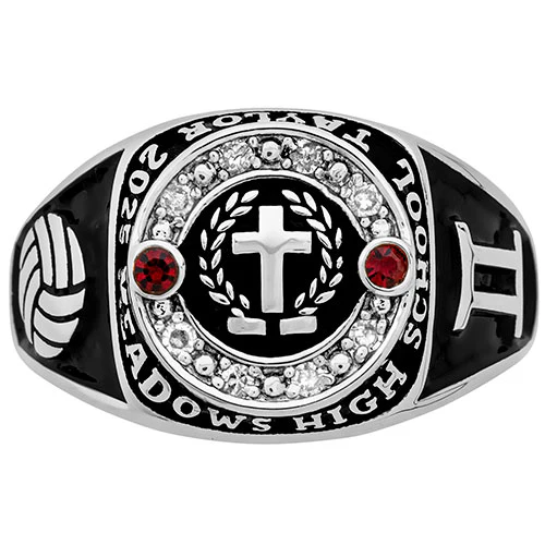 Ladies' Sterling Silver Top Graphic Traditional Birthstone Diamond Accent Class Ring - Image 2